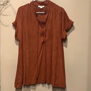 Rust colored suede lace up tee shirt